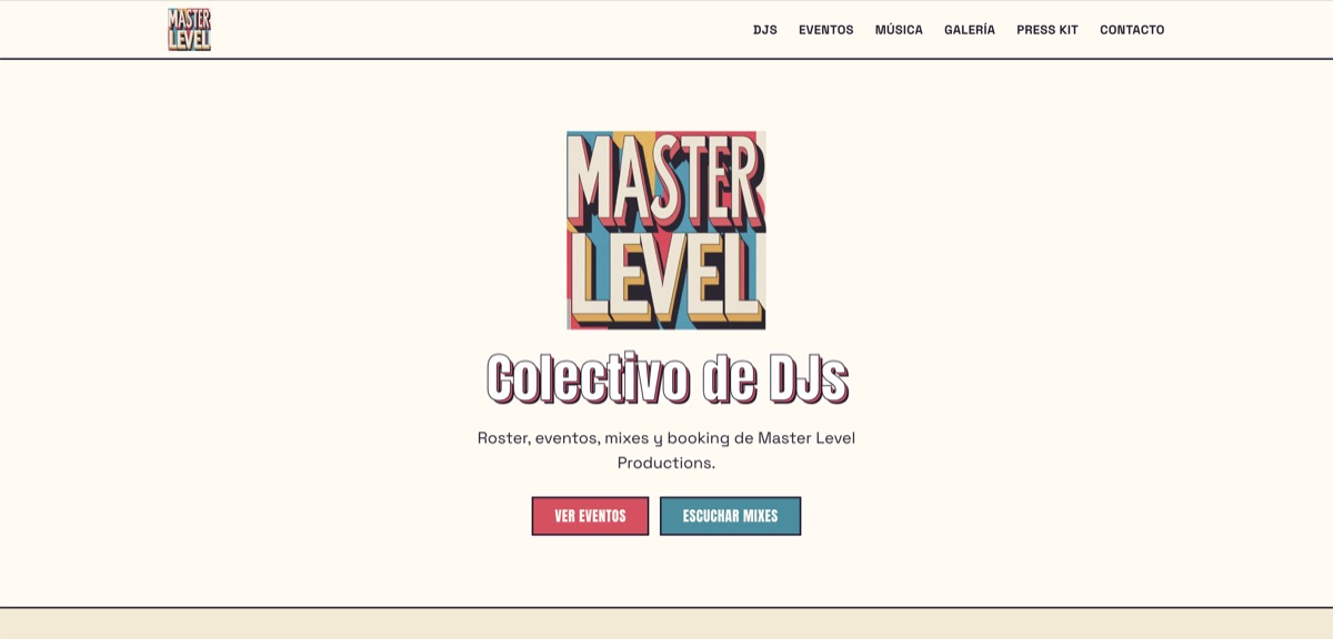 Master Level Productions homepage screenshot